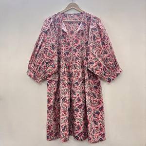 Vestido Midi Informal para Mujer, para Uso Diario, Todas las Temporadas, Tejido 100% Algodón, Liso, Manga Corta, Cintura Imperio, Estilo Babydoll, Cuello en V, Talla Grande - Product Image 4