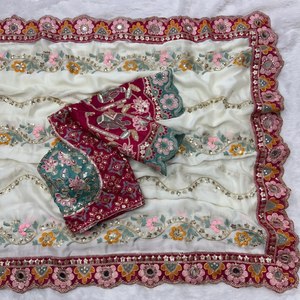 Designer Rangoli Silk Saree with Dori Embroidery Work Real Mirror Work and Heavy Worked Stitched <b>Blouse</b> - Product Image 2