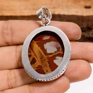 Colgante ovalado de jaspe Noreena en plata de ley 925, estilo bohemio, hecho a mano, joyería con piedras preciosas, regalo para ella. - Product Image 3