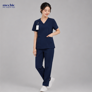 Conjunto de Uniforme Médico para Mujer, Cuello en V, Azul Marino, Algodón y Poliéster, Uniformes de Hospital - Product Image 3