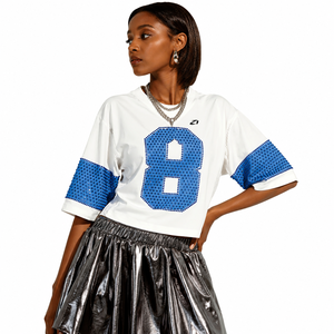 Camiseta de Fútbol Americano Personalizada para Mujer con Pedrería, Camiseta Corta de Primera Calidad, Top de Moda de Manga Corta, Fabricante OEM de Marca Privada - Product Image 6