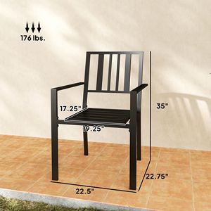 Sedie da Pranzo Nere per Esterni con Elegante Design a Doghe in Metallo per Cene all'Aperto - Product Image 3