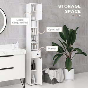 Armadio Alto Bianco per Bagno 180 cm Stretto con Ripiani Aperti, 2 Ante, Salvaspazio, Ripiani Regolabili per Ospedali - Product Image 4
