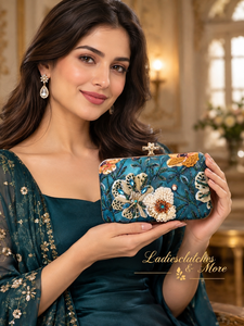 Luxury Half <b>Moon</b> Printed Embroidery Beaded Floral Fashion Clutch Bag for Women | Handmade Evening Wedding Party iPhone Fit Purse - Product Image 4