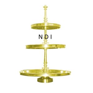 Rounded Gold Finishing <b>Three</b> <b>Tier</b> Metal <b>Cake</b> <b>Stand</b> With Metal Gold Large Stick For Home Hotel Restaurant Dinnerware Tabletop Use - Product Image 2