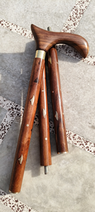 Handcrafted <b>Wooden</b> Walking Cane with Curved Carved <b>Handle</b> Brass Detail Vintage Classic Walking Stick Handmade Cane - Product Image 6