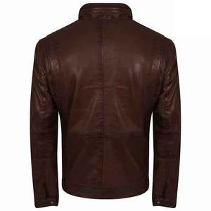 Wholesale Men's Genuine Leather Jacket with <b>Fur</b> <b>Trim</b> and Stand Collar Breathable Zipper Front Streetwear Winter Outerwear - Product Image 3