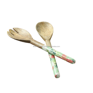 Cuillère à salade Cuillère de service en bois Impression émaillée Conception classique écologique de haute qualité pour la fête Maison Cuisine Utilisation alimentaire - Product Image 5