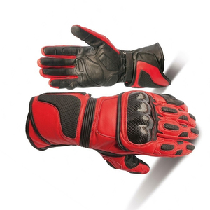 Gants de moto en cuir de vachette rouge et noir, gants de course à doigts entiers respirants, poignets ajustables pour le cyclisme - Product Image 4