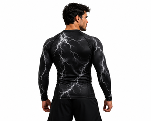 <b>Men's</b> Black Lightning <b>Compression</b> <b>Shirt</b> Long Sleeve Rash Guard Gym Fitness Workout Athletic Base Layer Performance Sportswear - Product Image 4