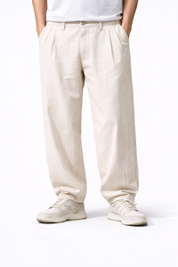 Pantalones Casuales de Hombre Beige con Rayas Finas, Corte Regular, Pierna Ancha, a la Moda, de Peso Medio, Impermeables, con Estampado Otoñal - Product Image 2