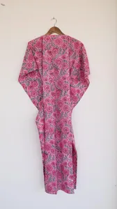 Robe kaftan rose à imprimé floral ethnique, coupe ample, 100% coton, tenue de plage estivale, robe longue pour femmes - Product Image 6