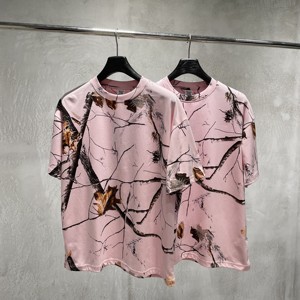 Camiseta de Manga Corta Oversize con Estampado de Camuflaje Rosa para Hombre, Informal, Transpirable, de Punto, con Cuello Redondo - Product Image 6