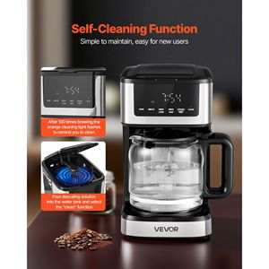 Macchina da caffè elettrica a goccia con schermo tattile programmabile da 12 tazze 24 ore su 24 per tenere in caldo Macchina a goccia a 4 ore 2 punti di forza per uso domestico - Product Image 5