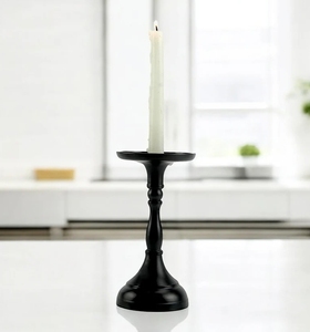 Moradabad Art Metal Ware Handmade Durable Aluminum <b>Black</b> Matte Powder Coated Pillar Shape <b>Candlestick</b> <b>Holder</b> for Home Decoration - Product Image 2