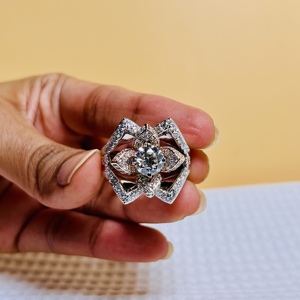 Round Cut Cluster Designed <b>Diamond</b> Classic Wedding & Engagement <b>Ring</b> Plain Band IGI Certified Lab Grown 14k White Gold Women's - Product Image 1