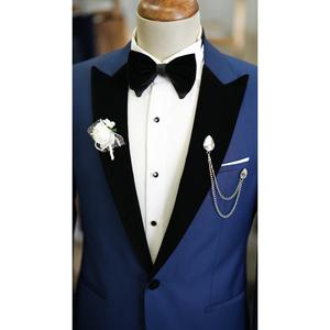 Abito da uomo con cintura in smoking da sposo con collo in velluto taglio italiano Slim Fit-blu Navy - Product Image 6