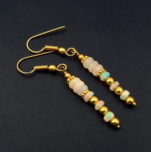 Boucles d'oreilles en opale d'Éthiopie naturelle Wlo Fire, argent 925 et or 14 carats, cadeau pour elle - Product Image 4
