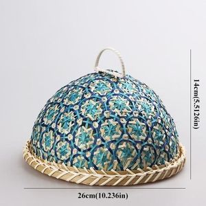 Plateau de service moderne en bambou et rotin, fait main, avec couvercle alimentaire, panier décoratif élégant pour la présentation sur la table à manger - Product Image 3