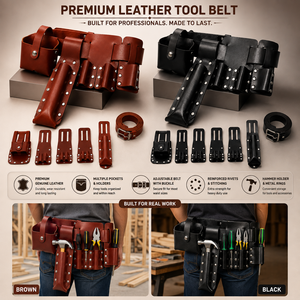 Customizable Leather Tool Waist Belt Heavy Duty Multi Pocket Work Belt for Electricians Carpenters <b>Builders</b> and Trade Pros Heavy - Product Image 2
