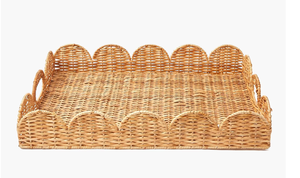 Handwoven Color Enamel Rattan Modern Party Eco-Friendly Round Serving <b>Tray</b> Scalloped Woven <b>Basket</b> Food Plate Table Decor - Product Image 2