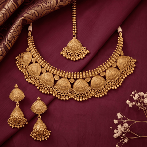 Traditional Trendy Brass Gold Plated Rope <b>Chain</b> Temple Choker Necklace Set Matching Jhumka Earrings Maangtikka Handcrafted - Product Image 5
