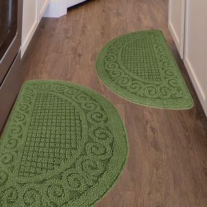 Green 18\" X 30\" Non-Skid Kitchen Mats Absorbent Standing Rug & Half Circle Car Washable Kitchen Rugs-2 Piece Set - Product Image 5