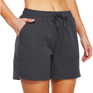 Pantalones Cortos Deportivos para Mujer, Color Gris Oscuro, de Secado Rápido, con Cordón y Bolsillos, Corte Deportivo, Cintura Media, Estilo Regular, Última Moda - Product Image 3