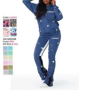 Pantalones de chándal acampanados con lavado ácido 2024 y Sudadera con capucha para mujer, joggers informales de invierno de dos piezas con conjuntos de prendas de vestir exteriores de diseño apilado - Product Image 2