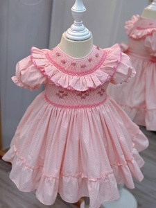 Robe Rose Personnalisable pour Filles, Motif Floral Géométrique Imprimé en 3D, OEM ODM, Manches Courtes Bouffantes, 100% Coton, Coupe Évasée, Printemps - Product Image 2
