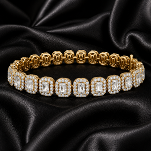 18K <b>Solid</b> Gold Halo Radiant Cut Tennis <b>Bracelet</b> Lab Grown Diamond 7.00 CTW DEF VVS VS Unisex <b>Bracelet</b> Custom Fine Jewelry Gifts - Product Image 1