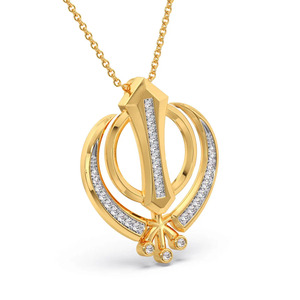 จี้สร้อยคอทองคำแบบดั้งเดิมประดับเพชรลายกันดา - Product Image 3