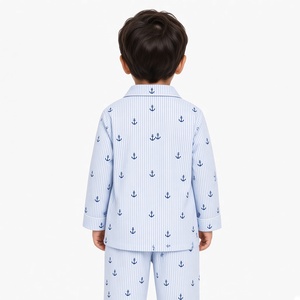 Ensemble de pyjama d'été respirant en polyester pour bébés garçons, chemise à manches longues boutonnée et pantalon long assorti, 2 pièces, OEM ODM, vente en gros - Product Image 6