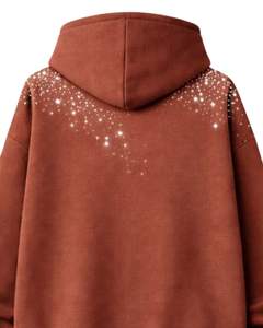 Sudadera con capucha para hombre, color naranja óxido, con pedrería, extragrande, de forro polar grueso, con bolsillo canguro, estilo streetwear personalizado, de fabricante - Product Image 3