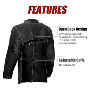 Unisex Cowhide Split Leather Welding <b>Jacket</b> Heavy Duty Flame-Resistant Apron Sleeve Coat with Reflective Safety Features - Product Image 3