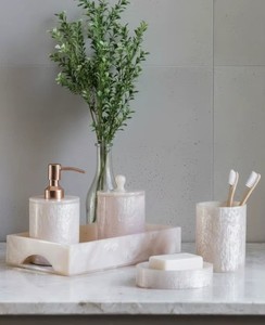 Resin <b>Bathroom</b> <b>Set</b> for the Modern Home Durable and Stylish Minimalist Vanity Accessories <b>Soap</b> <b>Dispenser</b> Tumbler Toothbrush tray - Product Image 1