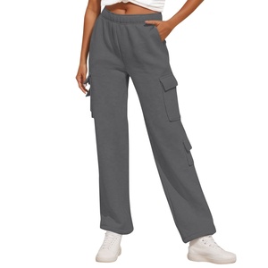 กางเกงวอร์มขาบานทรงจ็อกเกอร์ผ้าแคนวาสระบายอากาศได้ดีเป็นมิตรกับสิ่งแวดล้อมสำหรับฤดูใบไม้ผลิ มีกระเป๋าหลายช่องพร้อมเชือกผูกเอวสำหรับผู้หญิง - Product Image 1