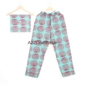 Conjunto de Pijama de 2 Piezas para Mujer, Estilo Bohemio Romántico, Suave y Liso, 100% Algodón, Top y Pantalones - Product Image 2