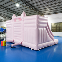 Vente directe d'usine, château gonflable rose avec double toboggan, en PVC, logo personnalisé, utilisation en extérieur