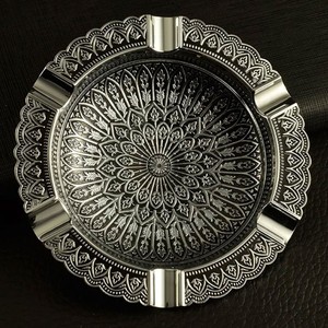 Vintage Brass Round Desktop Ashtray with Floral Design for Home Decor - Product Image 4