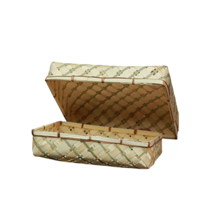 Caja de Regalo Rectangular de Bambú para Uso Industrial, Cesta con Patrón de Tejido Cruzado, Tapa con Bisagras, Elegante Caja de Almacenamiento de Té y Café Hecha a Mano - Product Image 2