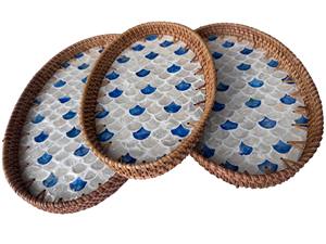 Plateau de service décoratif en nacre et rotin, mosaïque, pour usage quotidien à la maison, sur le comptoir de cuisine et pour servir les invités. - Product Image 3