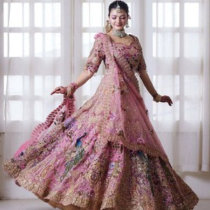 Lehenga Choli Rosa Bordado con Lentejuelas, Vestido de Fiesta Largo hasta el Suelo, Salwar Kameez para Mujer, Secado Rápido, para Todas las Temporadas - Product Image 1