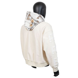 Sudadera con Capucha Extra Grande para Hombre, Color Amarillo Crema, Aplique ZZ, Estampado Puff, Felpa Francesa, Algodón, Ropa Urbana, Otoño - Product Image 2