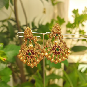 18K Gold Plated Clip-On Earrings with Diamond and Golden Pearls for Wedding - Product Image 2
