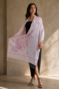 Soft Warm Embroidered Acrylic Floral <b>Shawl</b> with Premium Digital Print Long Fringe Lightweight Reversible Winter <b>Wrap</b> for Women - Product Image 4