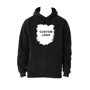 Custom Logo <b>Black</b> Hooded Sweatshirt <b>Men</b> Cotton Fleece Casual Autumn Wear Pocket Front Print Regular Fit - Product Image 2