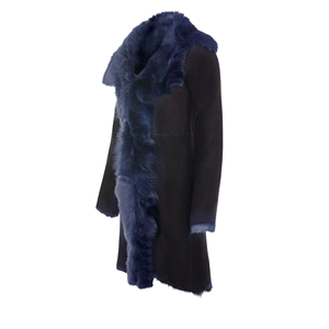Abrigo Largo de Piel de Oveja Toscana para Mujer, Color Azul Marino, Ropa de Invierno Premium - Product Image 4