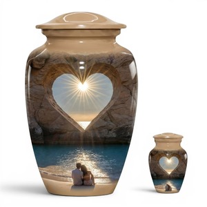 Urne funéraire romantique pour couple, style européen et américain, en forme de cœur, en pierre, pour cendres, coucher de soleil, plage, commémorative, écologique, durable - Product Image 2