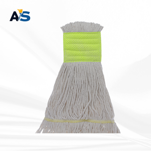 A&S Heavy Duty Natural White Cotton <b>Mop</b> Head with 5" Lime Green Head Band Loop End - Product Image 3